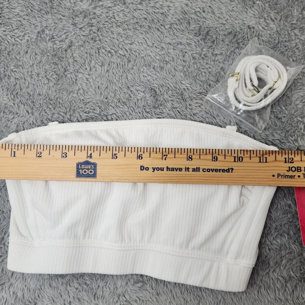 Xhilaration Swim Top XS‎ White Bandeau Ribbed Nylon Stretch Adjustable Straps